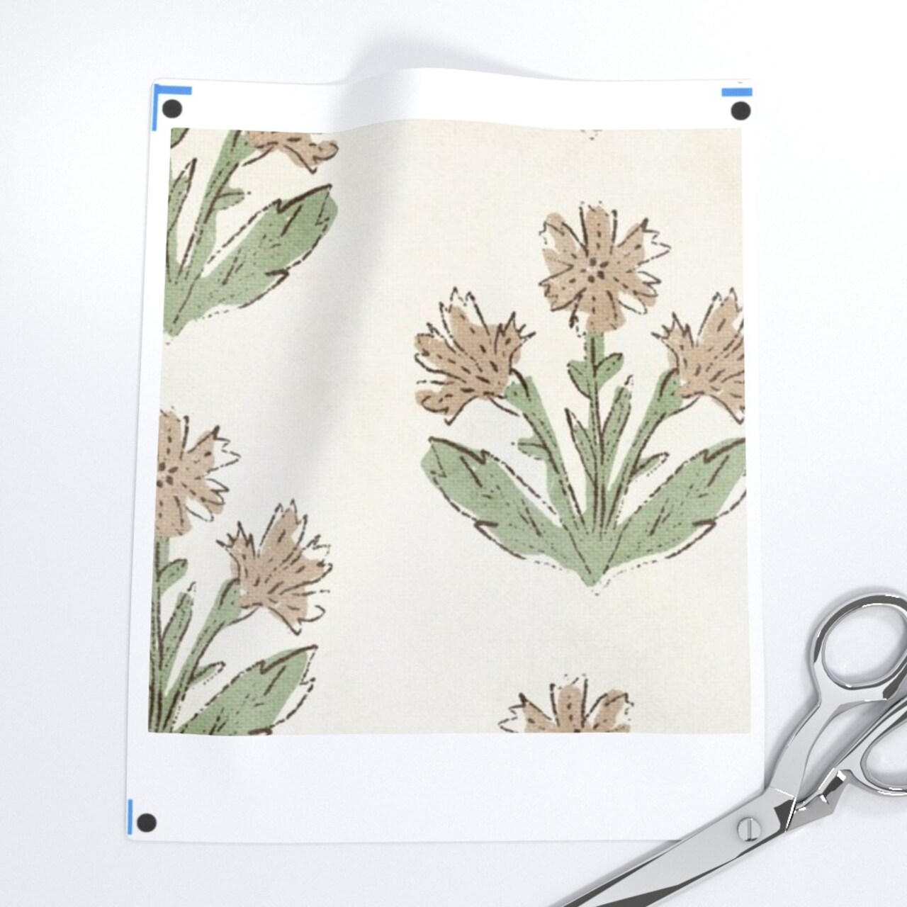 Rustic Floral Beige Green Botanical Flowers Earth Tone Farmhouse Block Print Boho Custom Printed Fabric by Spoonflower Various Fabrics by the Yard or Fat Quarter